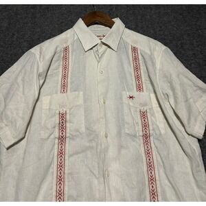 Men's White Short-Sleeve Embroidered Button-Down Shirt